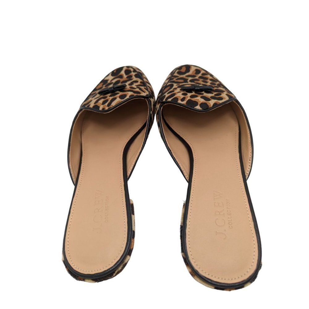 J.Crew Collection Piped Loafer Mules Calf Hair Leopard Print Size 8.5 - Picture 6 of 10